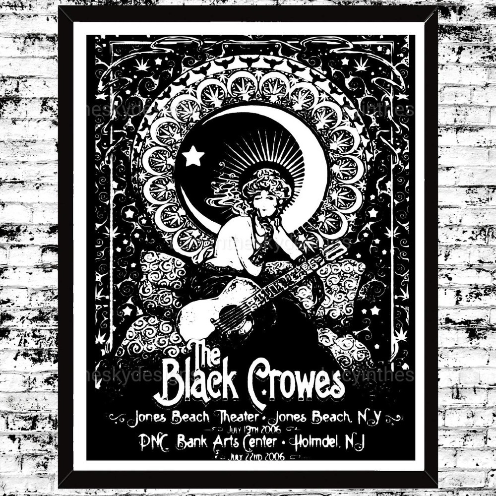 Black Crows Elegant Music Art Nouveau Black and White Celestial Art Print 8.5x11